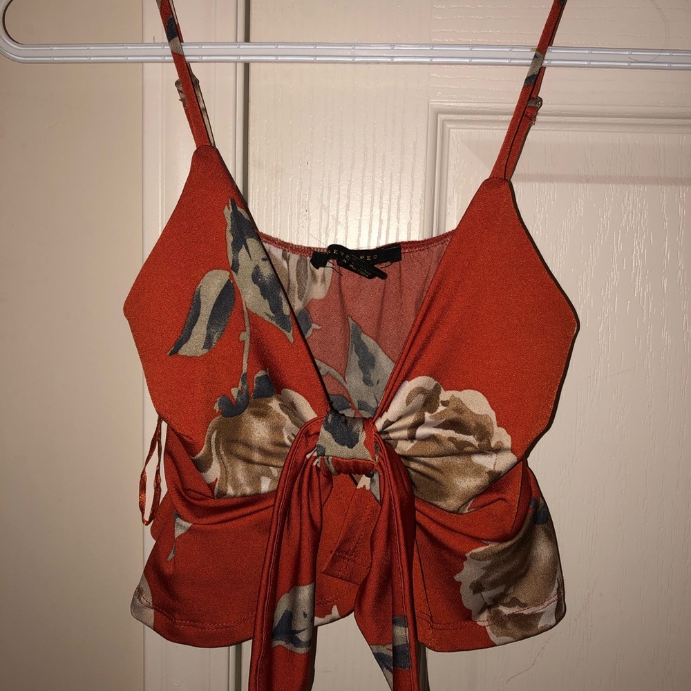 Red/Orange Floral Print Spaghetti Crop Top